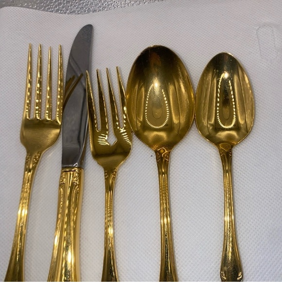 5pc Place Setting Oneidacraft Deluxe Stainless CHATEAU GOLD Electroplate - Picture 3 of 5